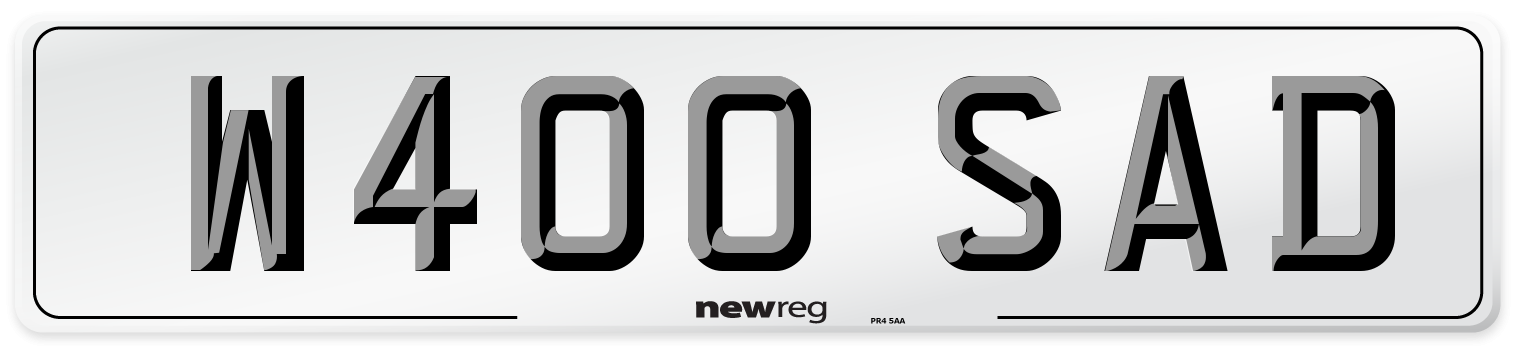 W400 SAD Number Plate from New Reg